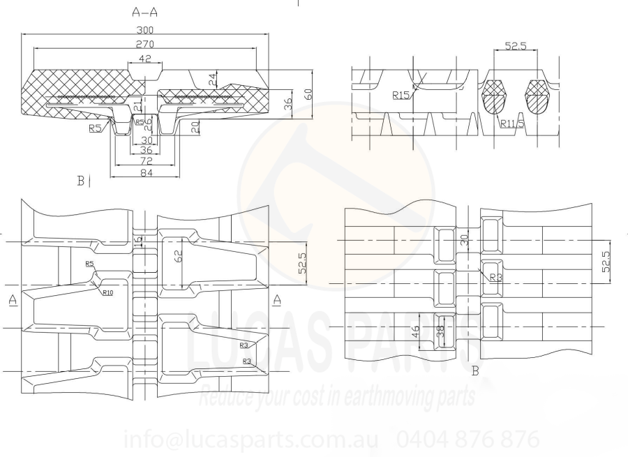 Rubber Track 300x52.5x82N EX30 ZX30 EX30-1 EX30-2 SK30SR-3